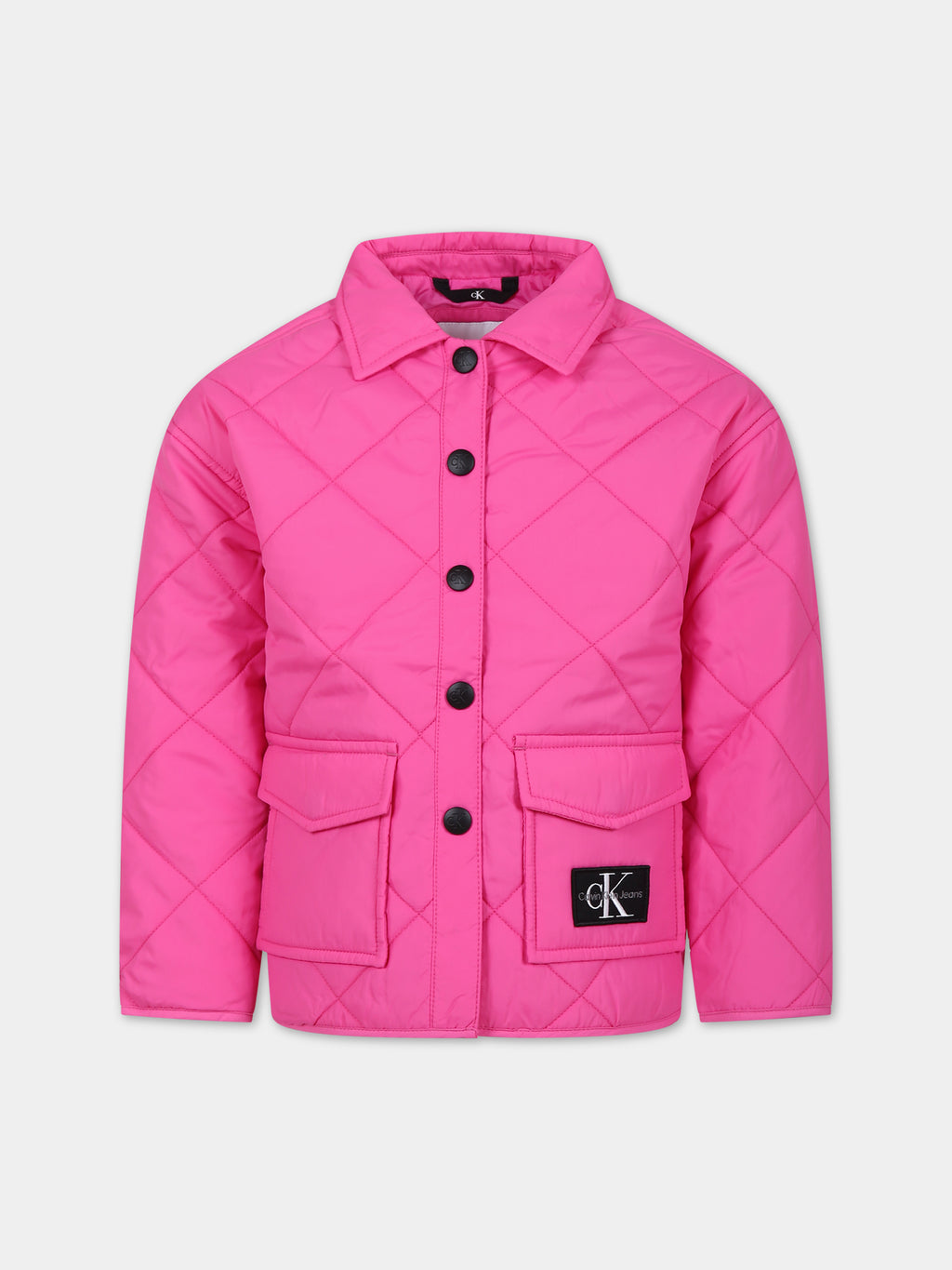 Fuchsia down jacket for girl with logo